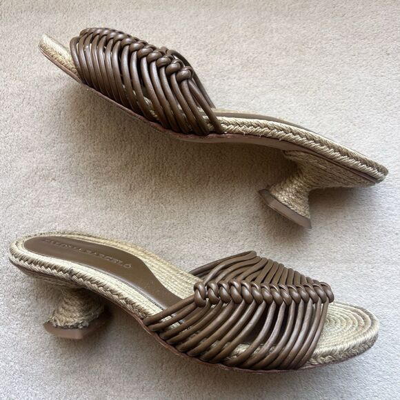 Paloma Barcelo Brown Leather Knot Straps Jute Heel Sandal Women EU 37 US 6.5 - Picture 1 of 16